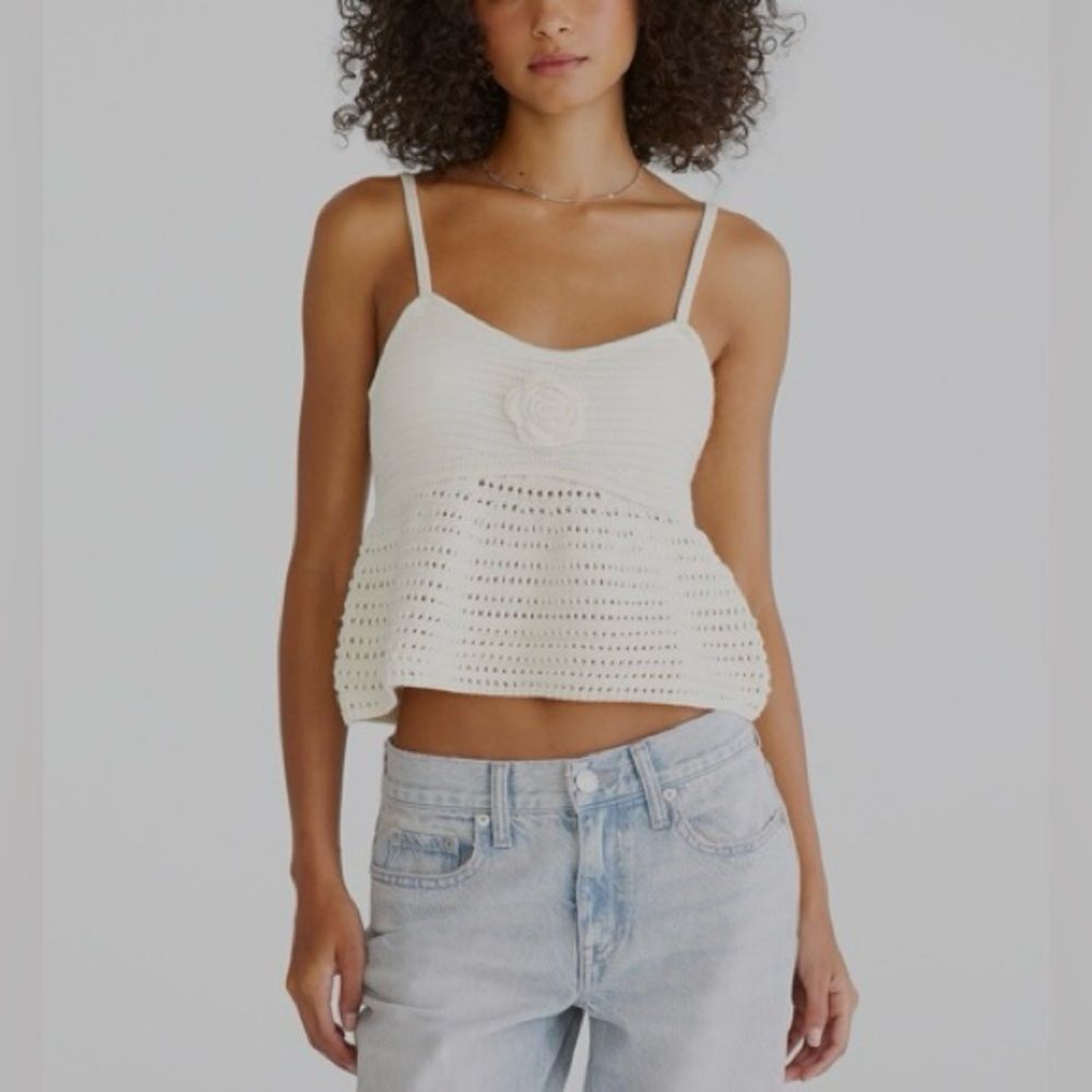 NWT Crochet Peplum Crop top Cream Size XL Airy Beachy Festival